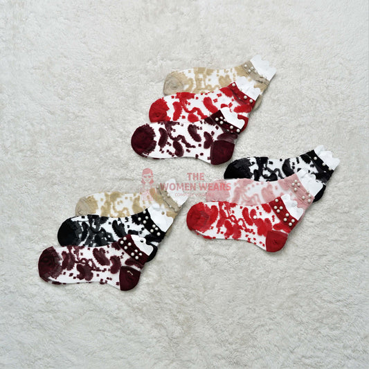 Pack of 3 Ladies New Transparent Anklet Net Socks With Pearls SK (0004)