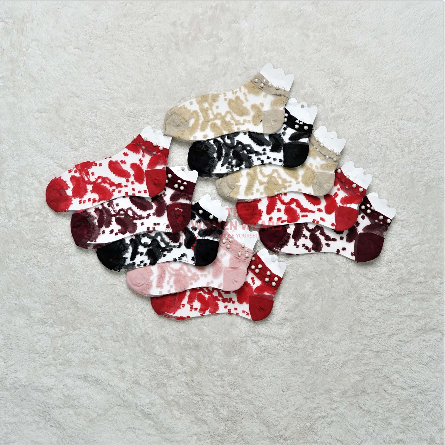 Pack of 3 Ladies New Transparent Anklet Net Socks With Pearls SK (0004)