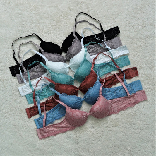 Women's Oval Shape Padded Full Cup Net Lace Bra (2342)