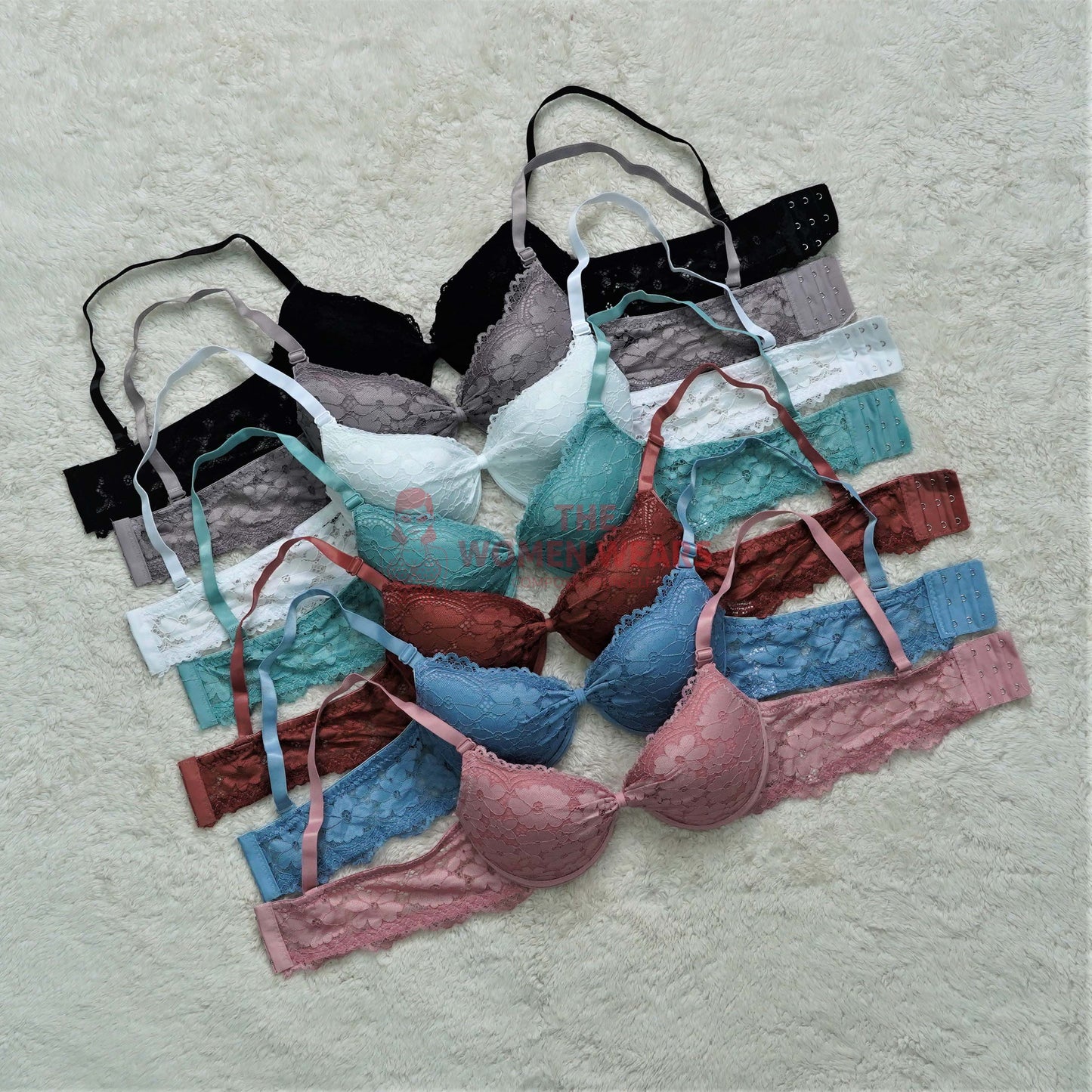 Women's Oval Shape Padded Full Cup Net Lace Bra (2342)