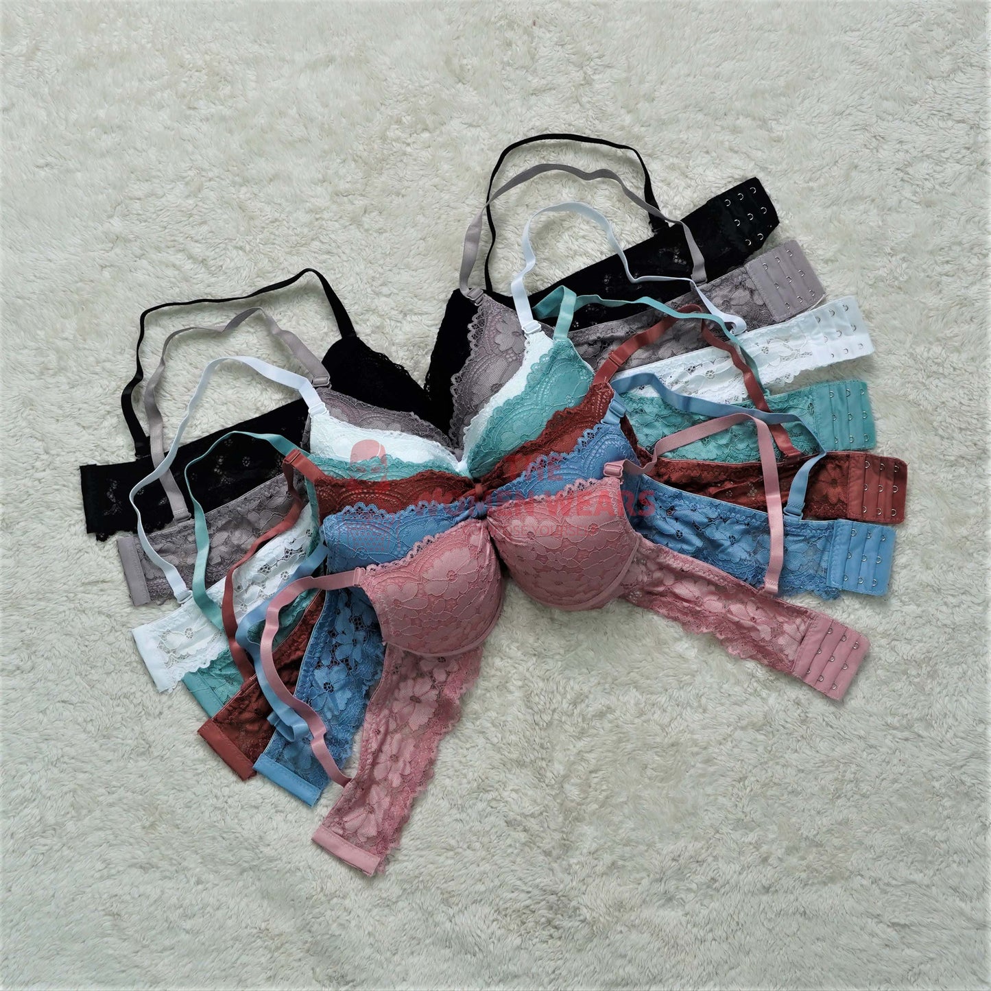 Women's Oval Shape Padded Full Cup Net Lace Bra (2342)