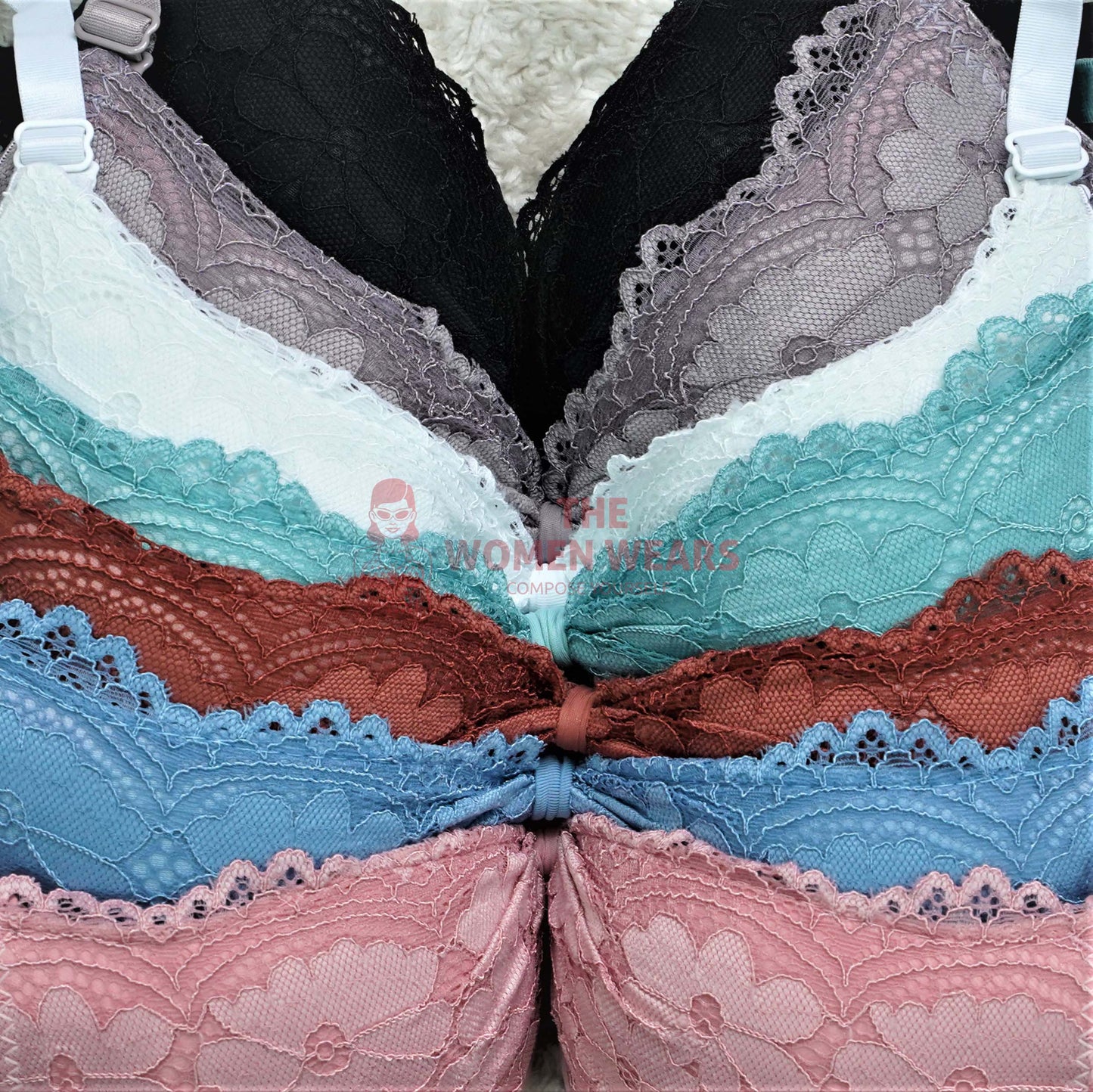 Women's Oval Shape Padded Full Cup Net Lace Bra (2342)