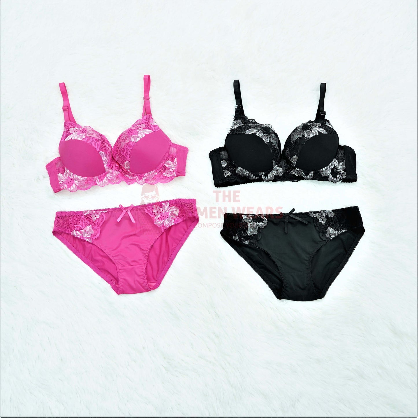 Smart Floral Lace Padded Bra Set For Women (014)