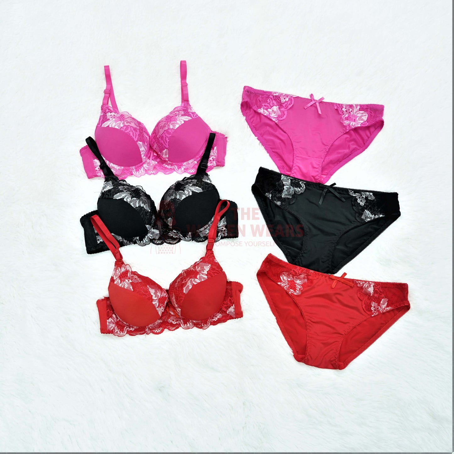 Smart Floral Lace Padded Bra Set For Women (014)