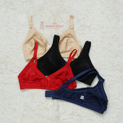 Pack of 3 Dotted/Half Lace Light Padded Bra ( PCK 012 )