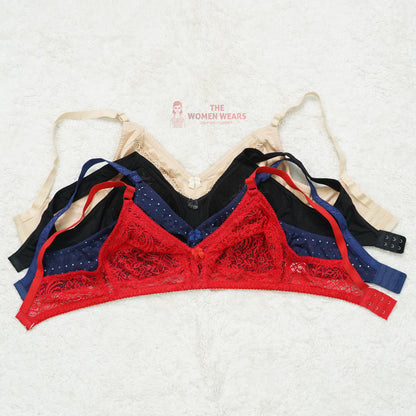 Pack of 3 Dotted/Half Lace Light Padded Bra ( PCK 012 )