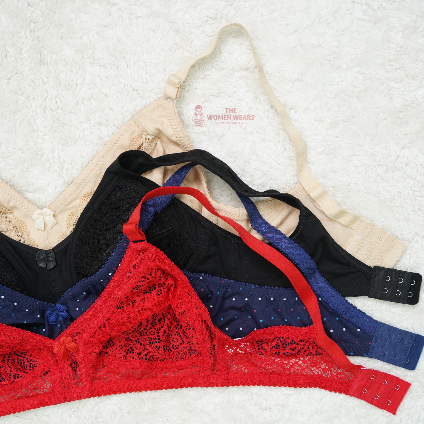 Pack of 3 Dotted/Half Lace Light Padded Bra ( PCK 012 )