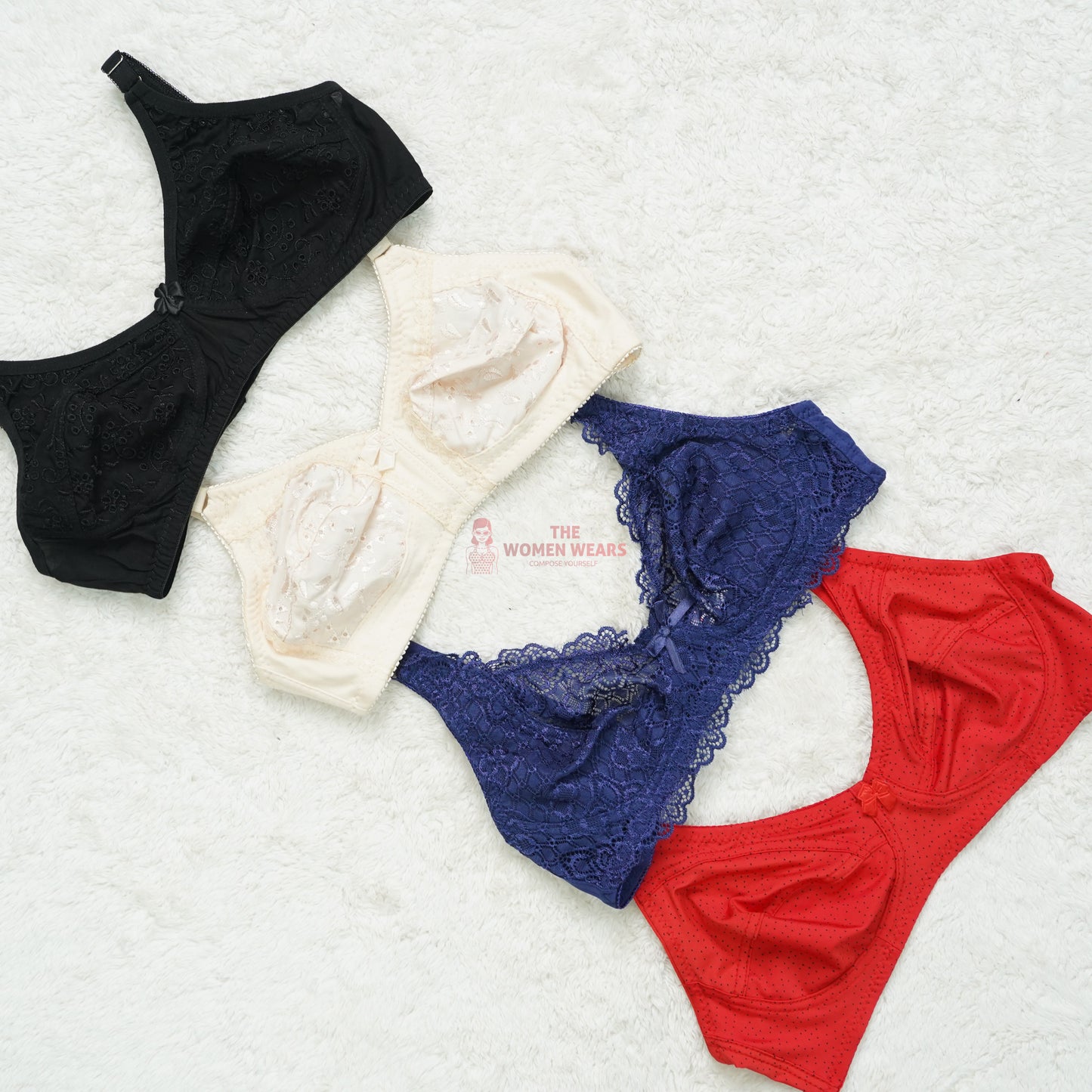 Pack of 3 Lace Pattern/Embroided Everyday Non Padded Bra ( PCK 014 )