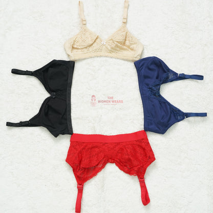 Pack of 3 Chicken/Lace Pattern Everyday Non Padded Bra ( PCK 015 )