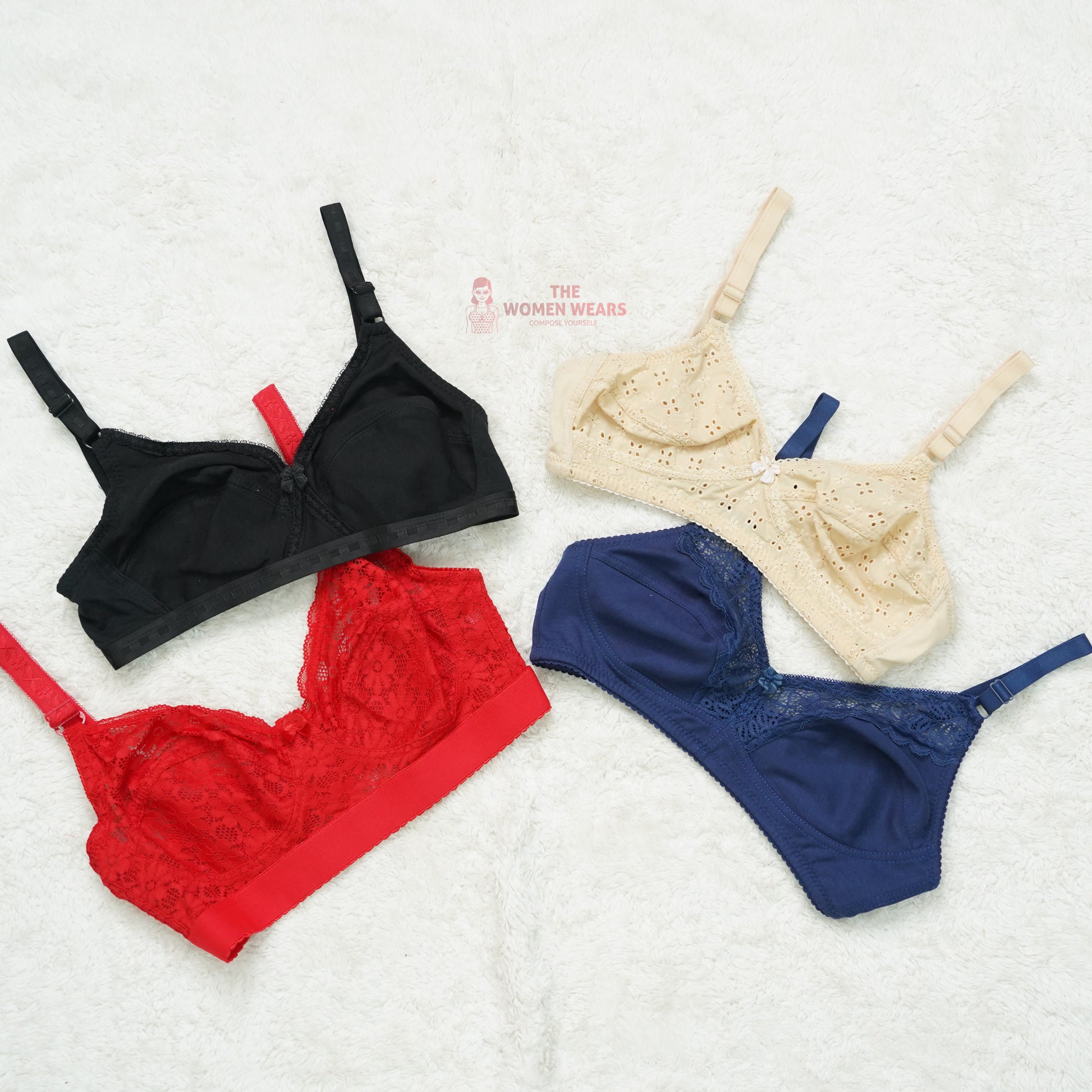 Pack of 3 Chicken/Lace Pattern Everyday Non Padded Bra ( PCK 015 )