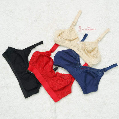 Pack of 3 Chicken/Lace Pattern Everyday Non Padded Bra ( PCK 015 )