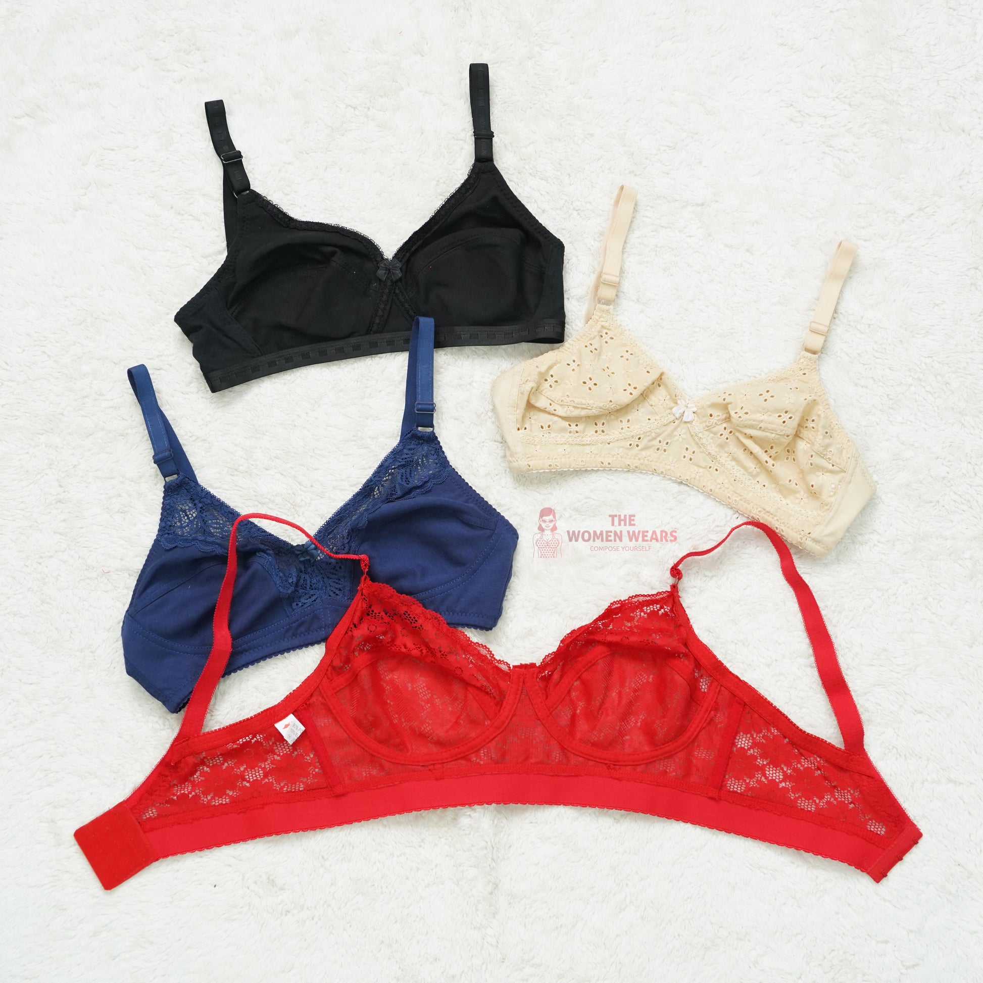 Pack of 3 Chicken/Lace Pattern Everyday Non Padded Bra ( PCK 015 )