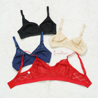 Pack of 3 Chicken/Lace Pattern Everyday Non Padded Bra ( PCK 015 )