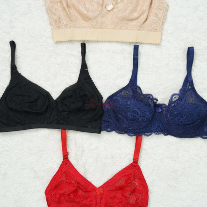 Pack of 3 Under Wired/Net Printed Non Padded Bra ( PCK 018 )
