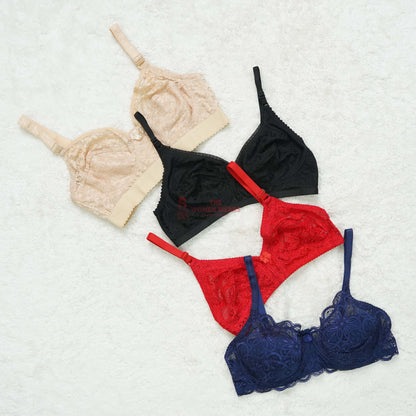 Pack of 3 Under Wired/Net Printed Non Padded Bra ( PCK 018 )