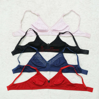 Pack of 3 Embroided Cotton Half Lace Non Padded Bra ( PCK 021 )