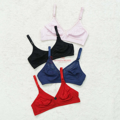 Pack of 3 Embroided Cotton Half Lace Non Padded Bra ( PCK 021 )