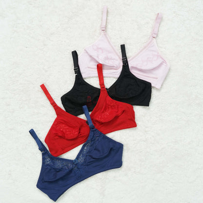Pack of 3 Embroided Cotton Half Lace Non Padded Bra ( PCK 021 )