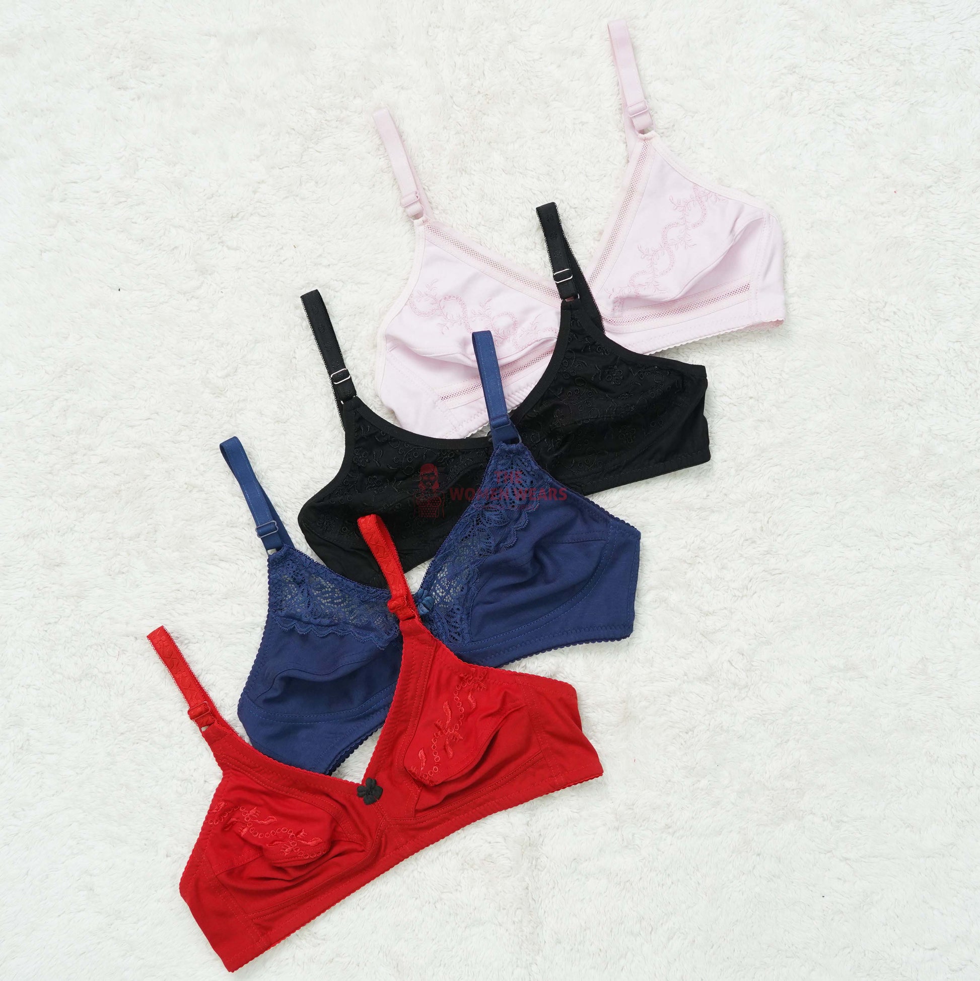 Pack of 3 Embroided Cotton Half Lace Non Padded Bra ( PCK 021 )
