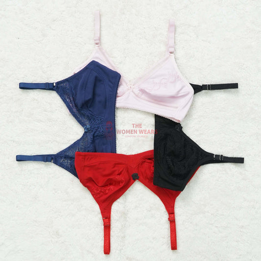 Pack of 3 Embroided Cotton Half Lace Non Padded Bra ( PCK 021 )