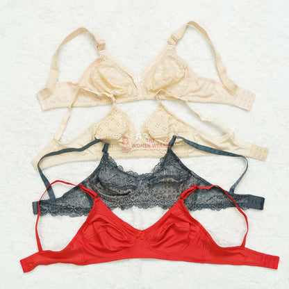 Pack of 3 Cotton Front Embroided Non Padded Bra ( PCK 023 )
