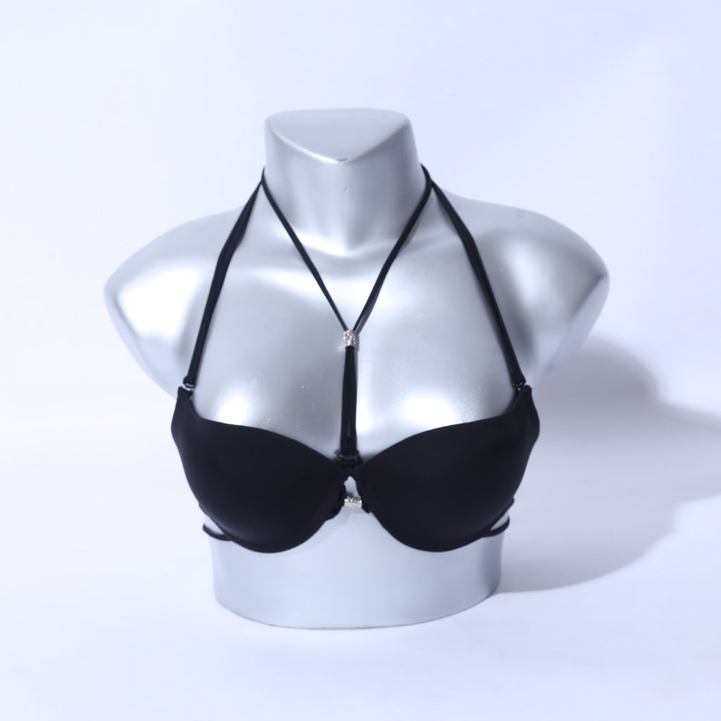 Cotton Cross Caged Strings Padded Bra - Black ( 1110 ) - The Women Wears