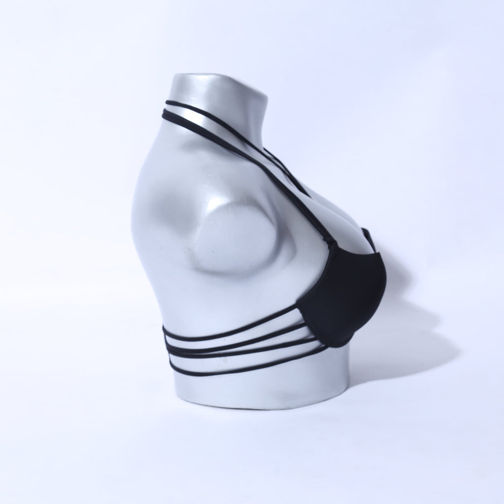 Cotton Cross Caged Strings Padded Bra - Black ( 1110 ) - The Women Wears