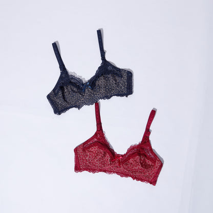 Pack of 3 Luxurious Emroidered Non paded bra NP-1359 - The Women Wears