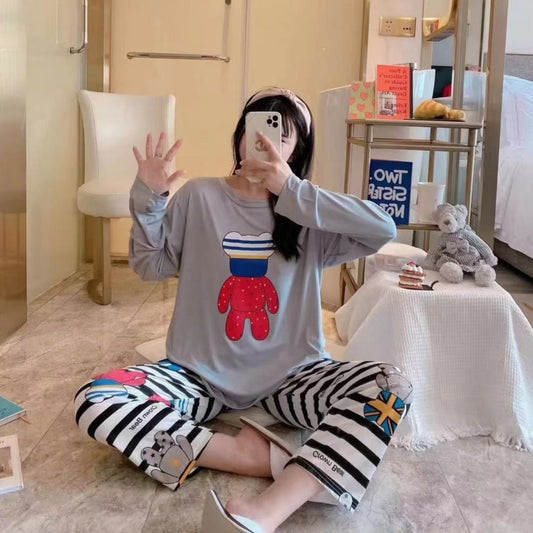 Imported High Quality Comfortable Girls Ladies Teddy Sleeping Suit Nightwear 2 Piece Pajamas Set SK_25