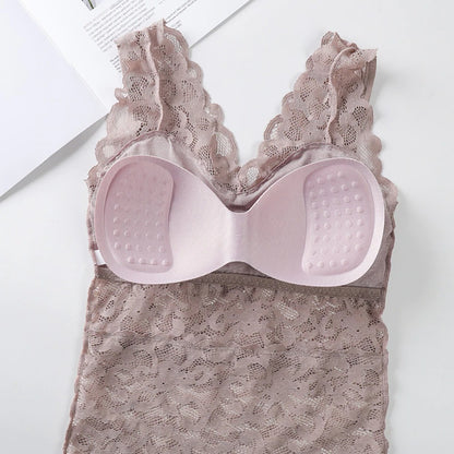 Lace Bralette Removable Padded Camisole T-Shirt (8828)