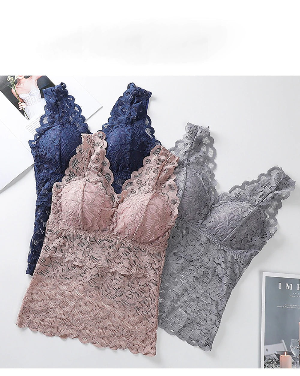 Lace Bralette Removable Padded Camisole T-Shirt (8828)